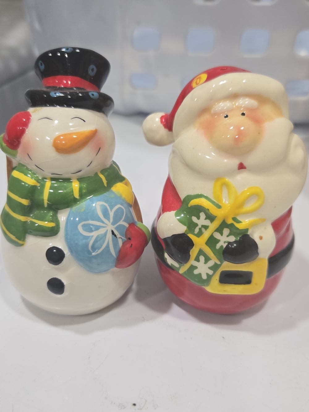 Festive Santa and Snowman Ceramic Holiday Salt And Pepper Shaker